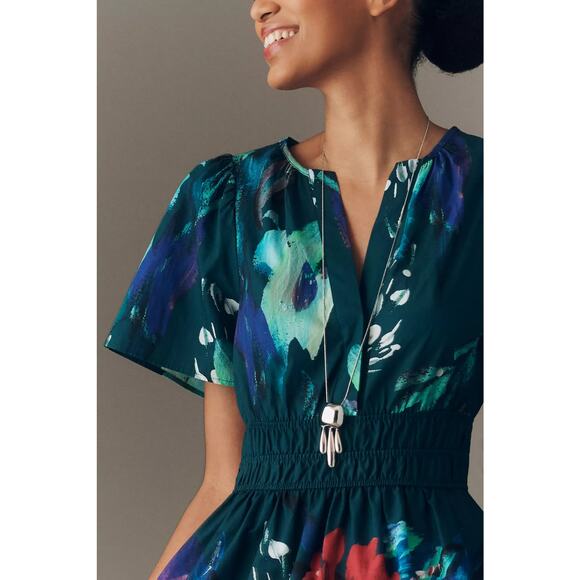 nwt by ANTHRPOLOGIE sz S Somerset Maxi Dress Blue Floral Motif - Picture 3 of 5